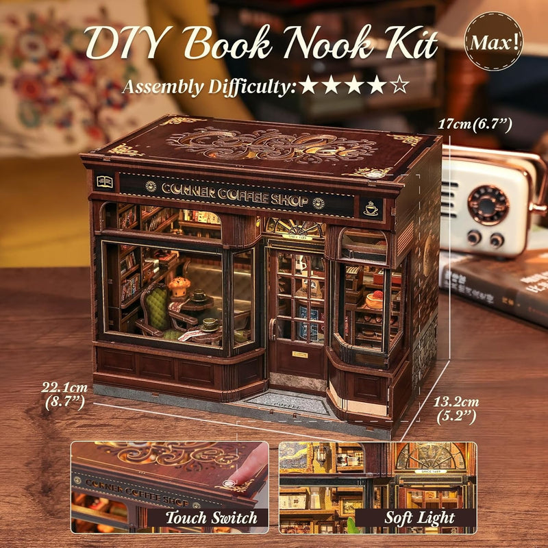 CUTEBEE Book Nook Kit, DIY Miniature House Coffee Shop Dollhouse
