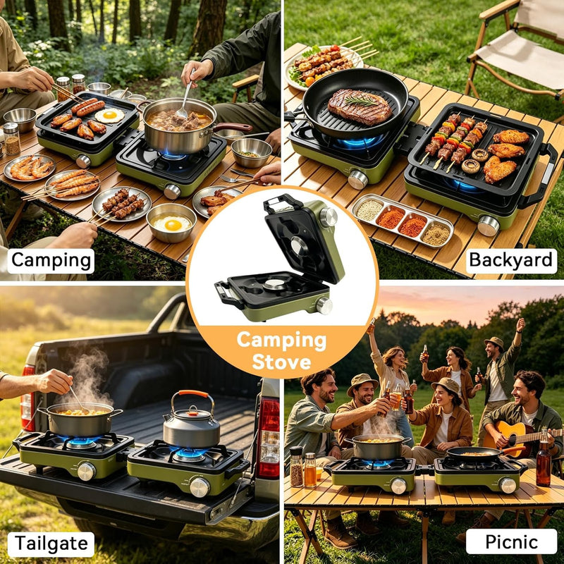 FIRXZYMZ 2 Burner Camping Stove with Windshield, 24000 BTU