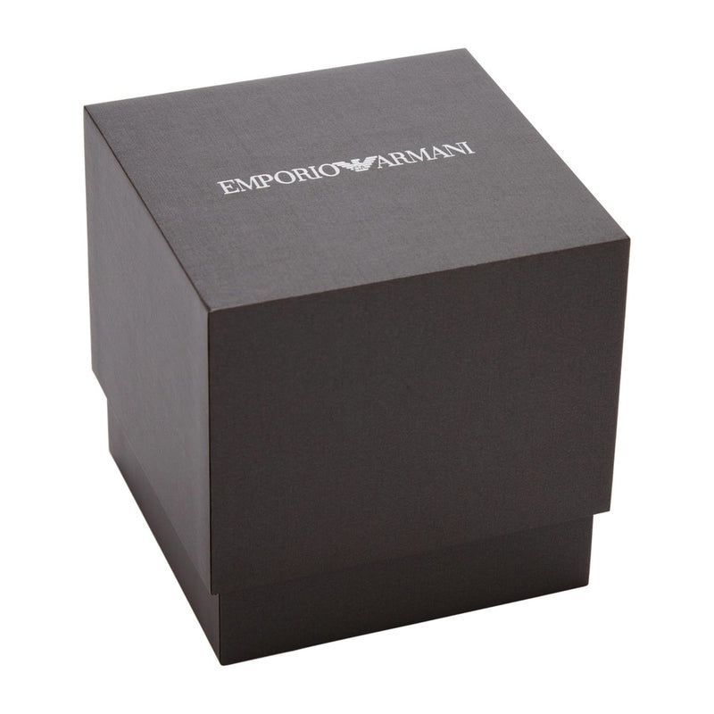 Emporio Armani Reloj de cuero para hombre con tres manecillas, esfera blanca y correa marrón de cuero