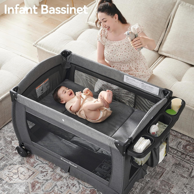 Pamo babe Pack and Play 4-in-1 Baby Playard with Bassinet & Changing Table