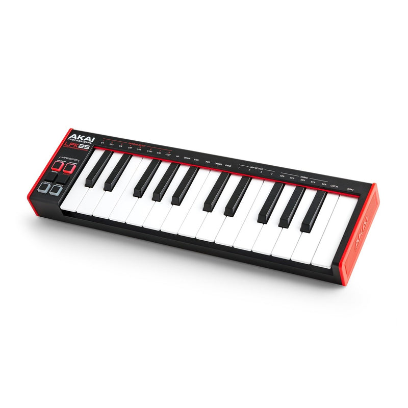 AKAI Profesional LPK25 - Controlador de teclado MIDI USB con 25 teclas sensibles para Mac y PC, arpegiador y software musicale
