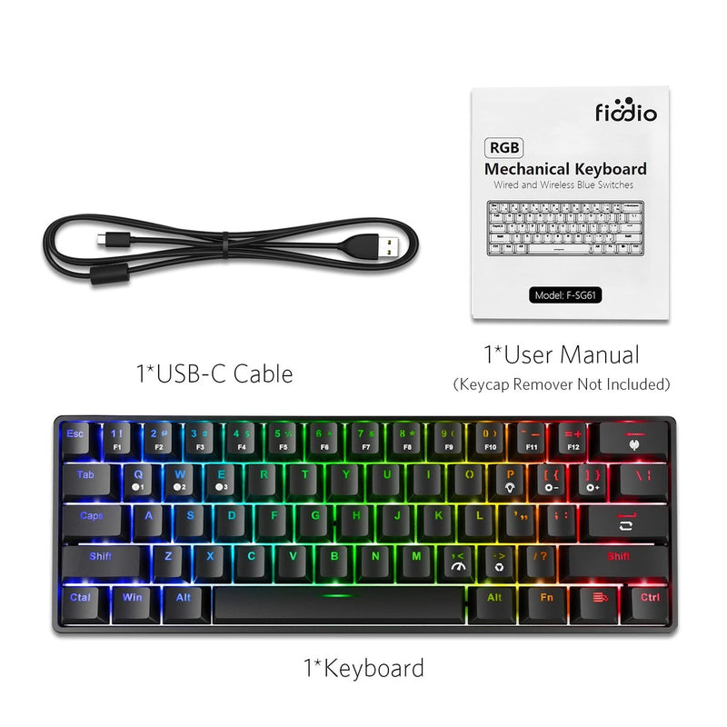 Teclado mecánico RGB inalámbrico y con cable de 61 teclas con interruptores azules, sonido de clic, para juegos.