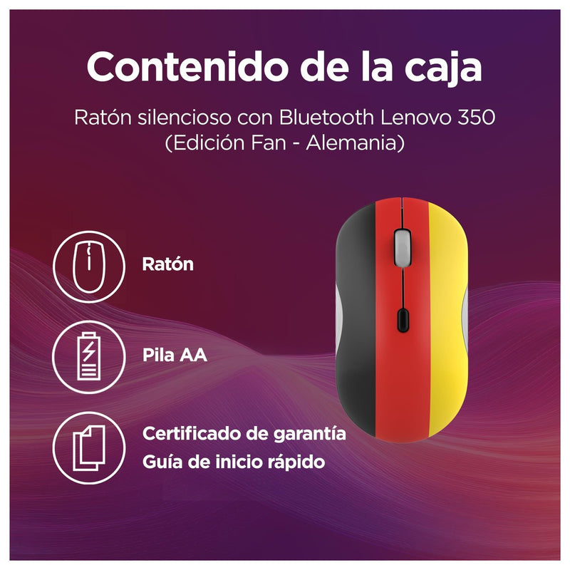 Lenovo Mouse silencioso Bluetooth 350 Fan Edition, ergonómico e inalámbrico, multimodal con batería duradera