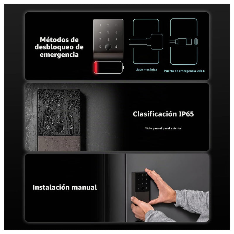Cerradura inteligente Aqara U100 sin llave, compatible con Apple HomeKit, Alexa, Google e IFTTT, con teclado táctil y Bluetooth