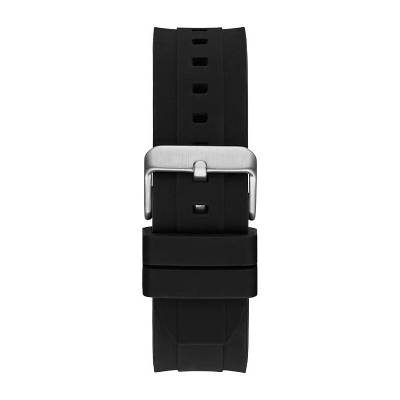 GUESS Reloj de pulsera para hombre, caja de acero inoxidable resistente al agua, banda de silicona, movimiento de cuarzo exacto