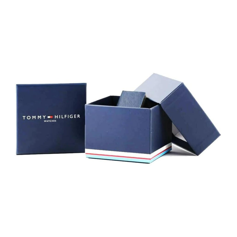 Tommy Hilfiger 1791399, reloj deportivo analógico con movimiento de cuarzo, esfera azul y correa marrón para hombre