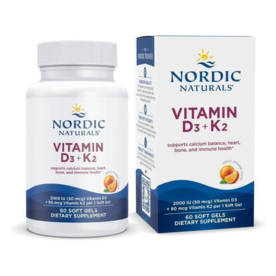Vitaminas D3 + K2 de Nordic Naturals, sabor naranja, soporte óseo e inmunológico, no transgénico, 60 cápsulas blandas