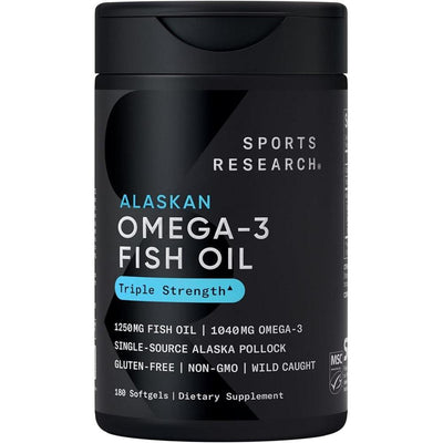 Omega-3 Aceite de Pescado 1250 SR - Suplemento de triple fuerza de pollock de Alaska sostenible, sin OGM ni soja, 180 cápsulas blandas