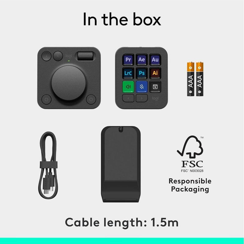 Consola Creativa Logitech MX con 9 teclas LCD personalizables, dial de control, incluye membresía Adobe Cloud 3 meses
