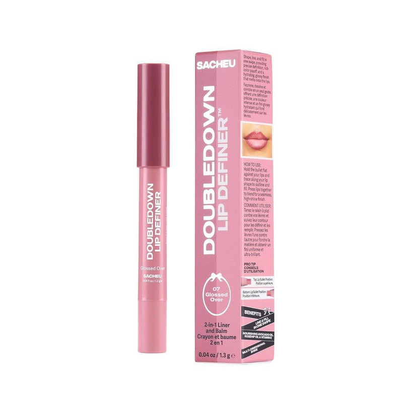 Sacheu DoubleDown Lip Definer: Labial hidratante 2 en 1 con acabado satinado enriquecido con aceites nutritivos