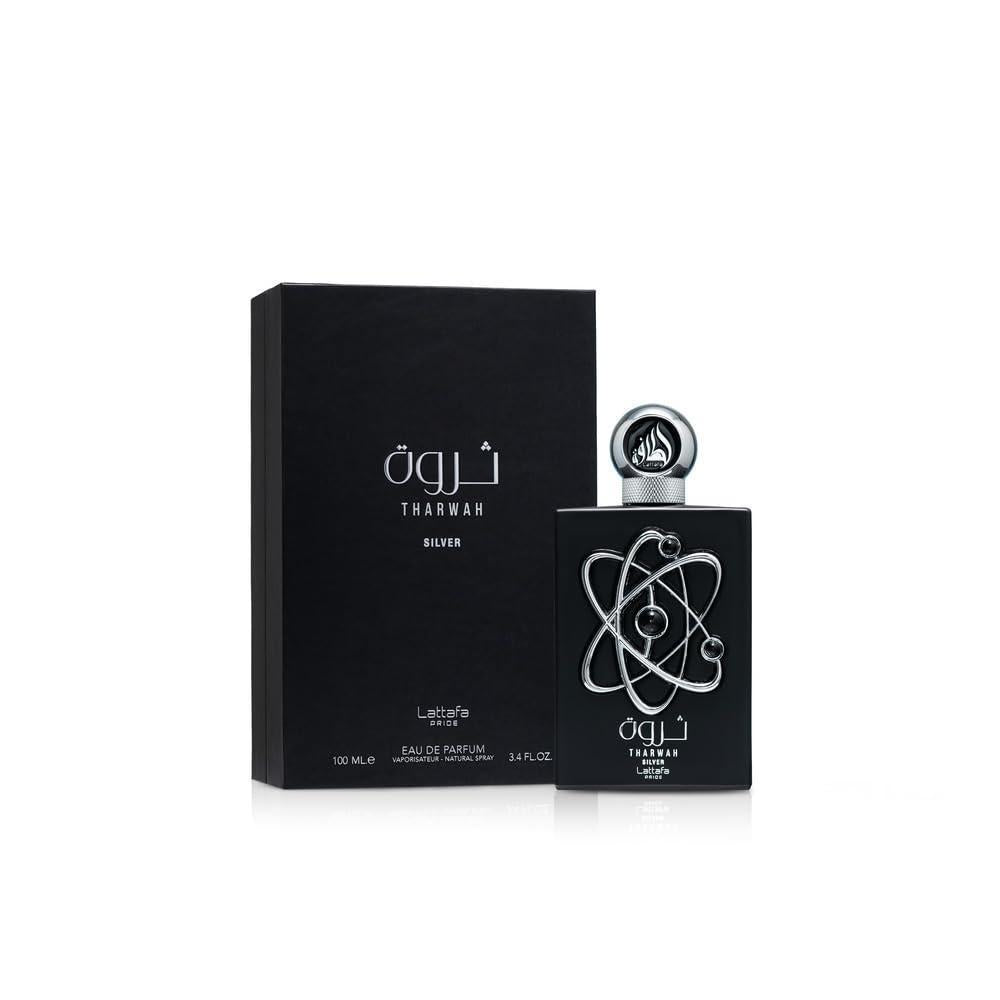 Lattafa Perfumes Tharwah Silver para Eau de Parfum en spray unisex, fragancia fresca y duradera