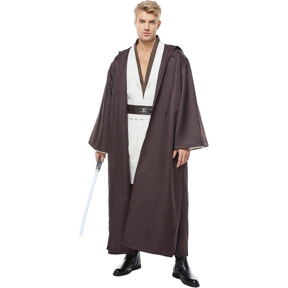 Disfraz de túnica para hombre, disfraz de adulto, bata de Halloween, uniforme con capucha. Incluye túnica, tabardo, cinturón, pantalón y capa.