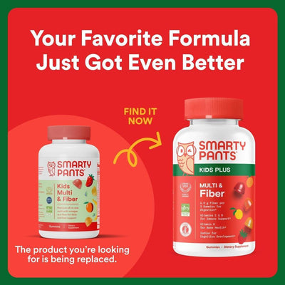 SmartyPants Gomitas multivitamínicas y de fibra para niños con vitaminas D3, C, B12, B6, A, zinc, biotina, tres sabores