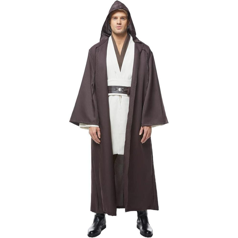 Disfraz de túnica para hombre, disfraz de adulto, bata de Halloween, uniforme con capucha. Incluye túnica, tabardo, cinturón, pantalón y capa.