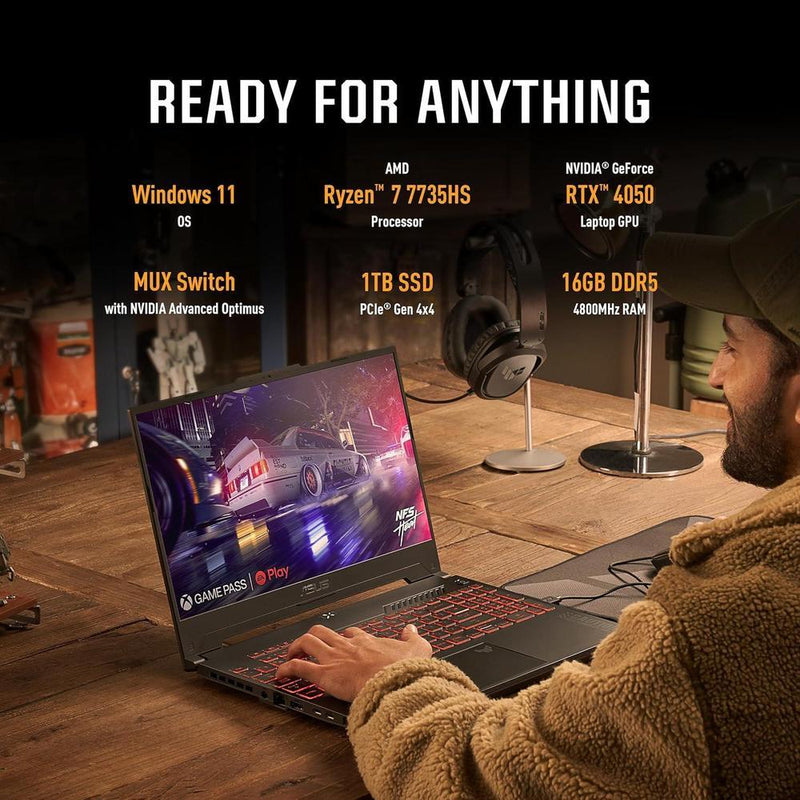 ASUS TUF Gaming A15 (2023) Laptop Para Juegos, 15.6 Pulgadas FHD 144Hz, RTX 4050, Ryzen 7 7735HS, 16GB DDR5, 1TB SSD, Wi-Fi 6E, Windows 11