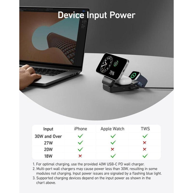 Anker MagGo Estación de carga 3 en 1 para iPhone 17, compatible MagSafe, Qi2 certificado, Apple Watch, AirPods y más