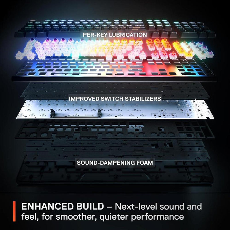 Teclado SteelSeries Apex Pro Gen 3 con interruptores OmniPoint 3.0 y retroiluminación RGB, ofrece rápida actuación ajustable y precisión