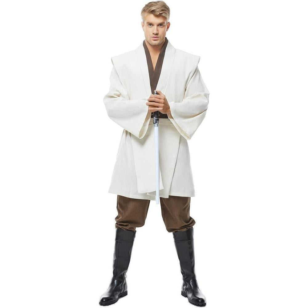 Disfraz de túnica para hombre, disfraz de adulto, bata de Halloween, uniforme con capucha. Incluye túnica, tabardo, cinturón, pantalón y capa.