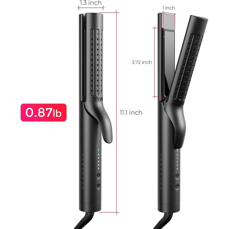 TYMO Airflow 2.0 Plancha rizadora de pelo 2 en 1 con tecnología avanzada, antienredos y 5 ajustes de temperatura, color negro