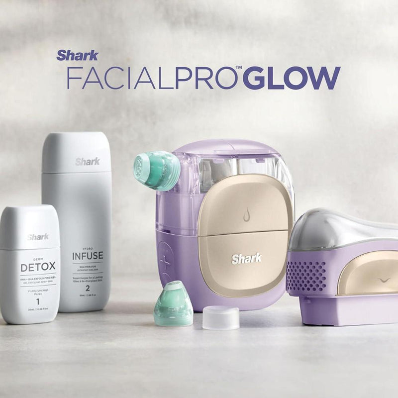 Shark FacialPro Glow Sistema facial hidroalimentado con terapia DePuffi de calor y frío para cuidado profesional de la piel