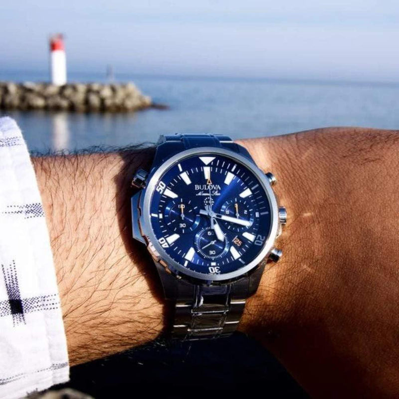 Reloj Cronógrafo de 6 Manecillas Marine Star para Hombre, Batería Incluida, Plata, Estilo Náutico, Cristal Mineral
