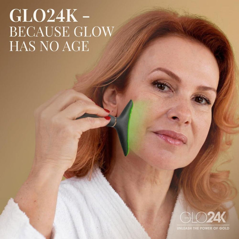 GLO24K Dispositivo facial y cuello con luz roja, masajeador 3 en 1 con vibración y LED para revitalizar y reafirmar la piel