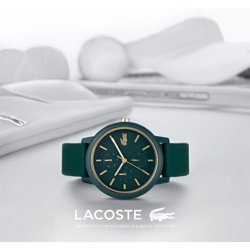 Lacoste 12.12 Reloj multifunción de cuarzo para mujer con diseño contemporáneo, esfera curvada de aluminio y correa de silicona