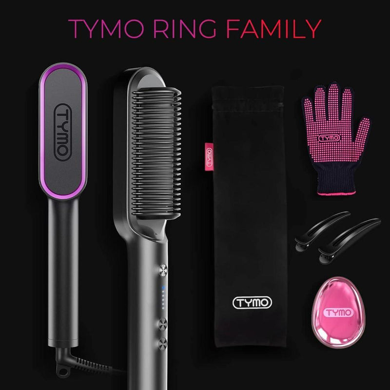 Cepillo alisador TYMO Ring con tecnología PTC, 5 ajustes de temperatura, calentamiento rápido y doble voltaje, negro