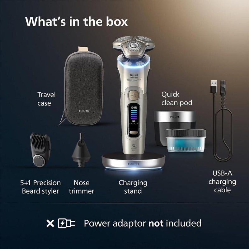 Philips Norelco Shaver i9000 Prestige Ultra, afeitadora eléctrica húmedo y seco, oro blanco, tecnología SenseIQ Pro, cuchillas NanoTech