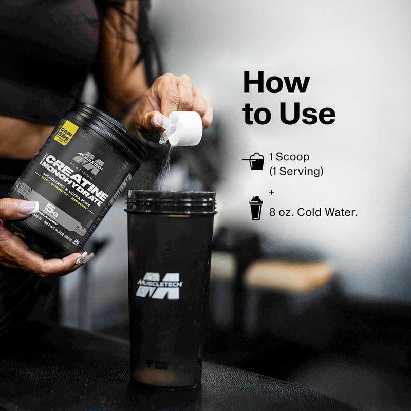 MuscleTech Platinum Monohidrato de Creatina en Polvo Micronizado para Recuperación y Masa Muscular, Sin Sabor, 80 Dosis