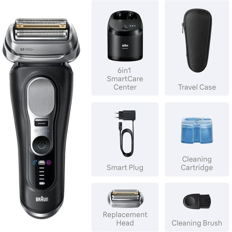 Afeitadora eléctrica Braun Series 9 PRO+ con Pro SensoAdapt, centro SmartCare 6 en 1 para uso húmedo y seco, color negro