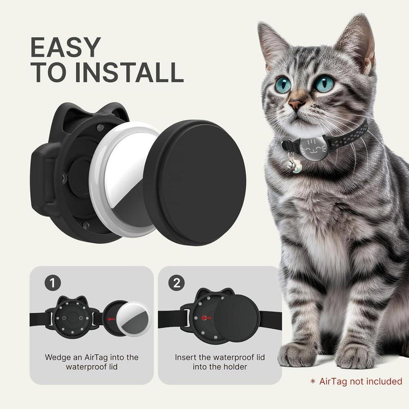 Collar de gato Airtag impermeable con patrón de pez luminoso y soporte oculto, ideal para rastrear a tu gato