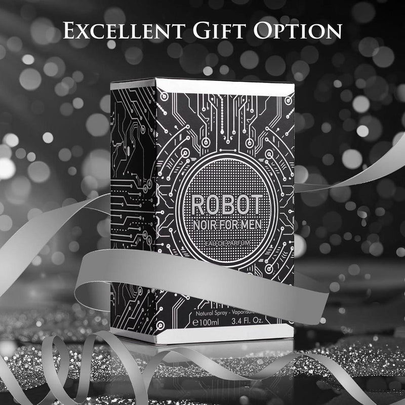 Robot Noir para hombre, fragancia fresca de madera con cardamomo, ruibarbo, bergamota, limón, vainilla y vetiver haitiano