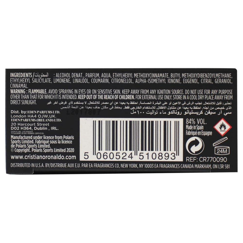 Cristiano Ronaldo CR7 Game On Fragancia Aromática para Hombres con Aroma Amaderado Seductor y Esencia Tropical Densa Oscura