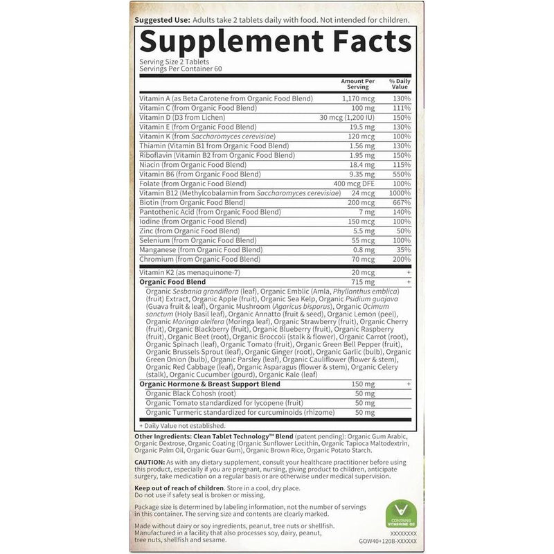 Garden of Life Multivitaminas para Mujeres Mayores de 40, Apoyo a la Salud Hormonal y del Seno, Orgánicas y Veganas