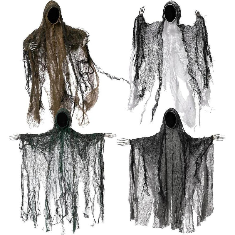 JOYIN Paquete de 4 fantasmas colgantes sin rostro para Halloween, ideal para exteriores y fiestas temáticas