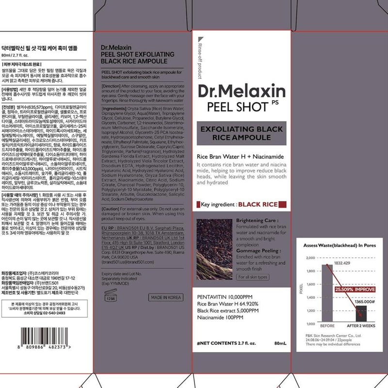 Dr.Melaxin Peel Shot Glow ampolla exfoliante suave con arroz, para todo tipo de piel, elimine puntos negros y células muertas