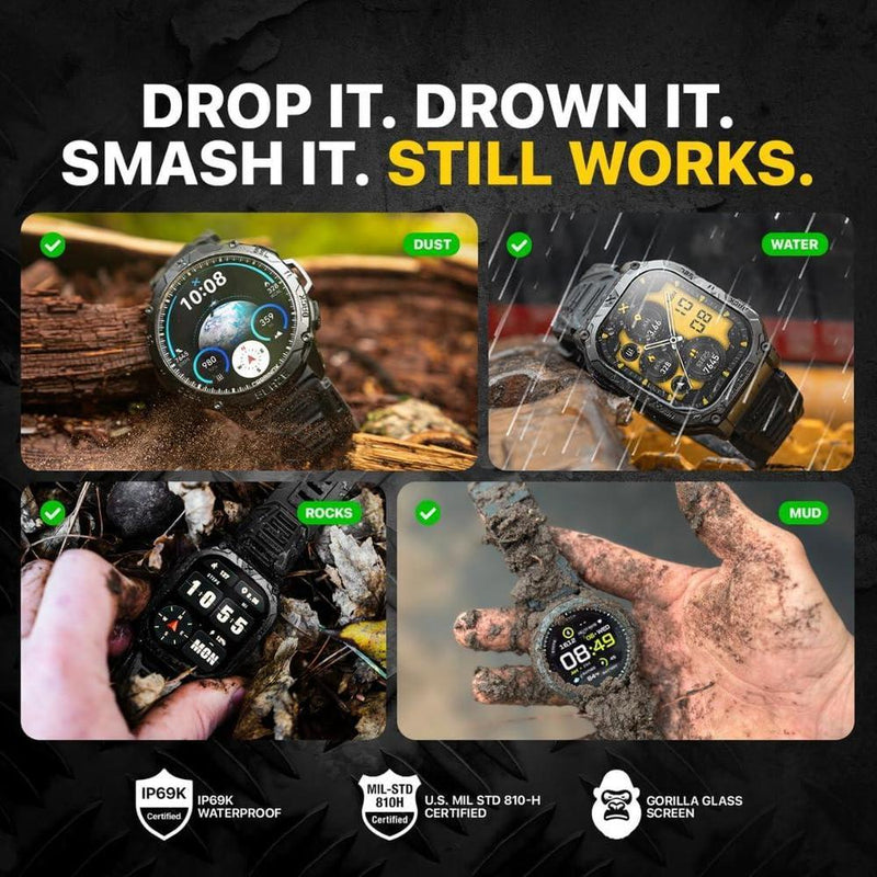 CARBINOX Blaze Smart Watch - GPS, 170+ modos deportivos, resistente al agua IP69K, compatible con Android/iOS, llamadas