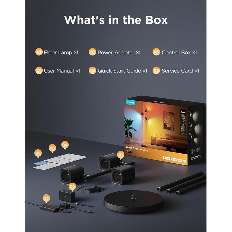 Lámpara de pie Govee con tecnología LuminBlend, 3 luces giratorias, 64 escenas dinámicas y sincronización de música, compatible con Matter