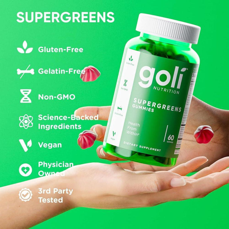 Goli Gomitas Supergreens con Probióticos, Extracto de Alcachofa, Espirulina y Col Rizada, Vitaminas A, B6, B12, Veganas y Sin Gluten