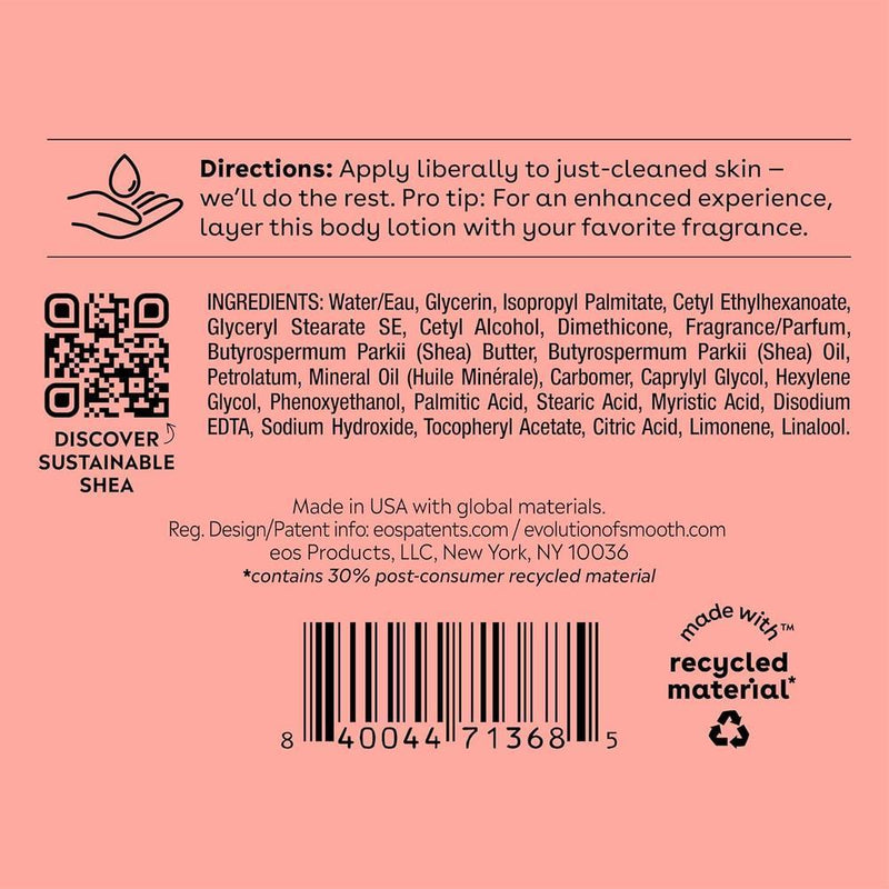 eos Crema Corporal para Cuidado de la Piel con Manteca de Karité Natural, Hidratante 24 Horas, Ligera y Sin Grasa, Sabor Champán Rosado