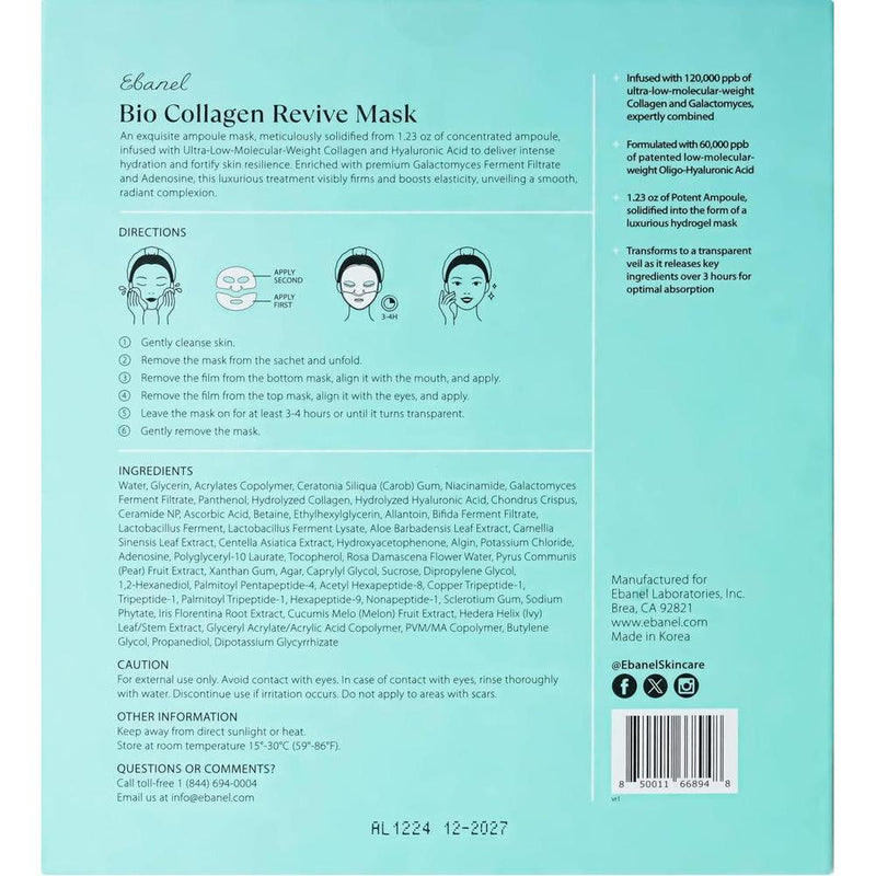 Mascarilla Facial De Bio Colágeno Con 7 Péptidos, Ácido Hialurónico, Niacinamida Y Más, Paquete De 4, Hidratante Y Reafirmante