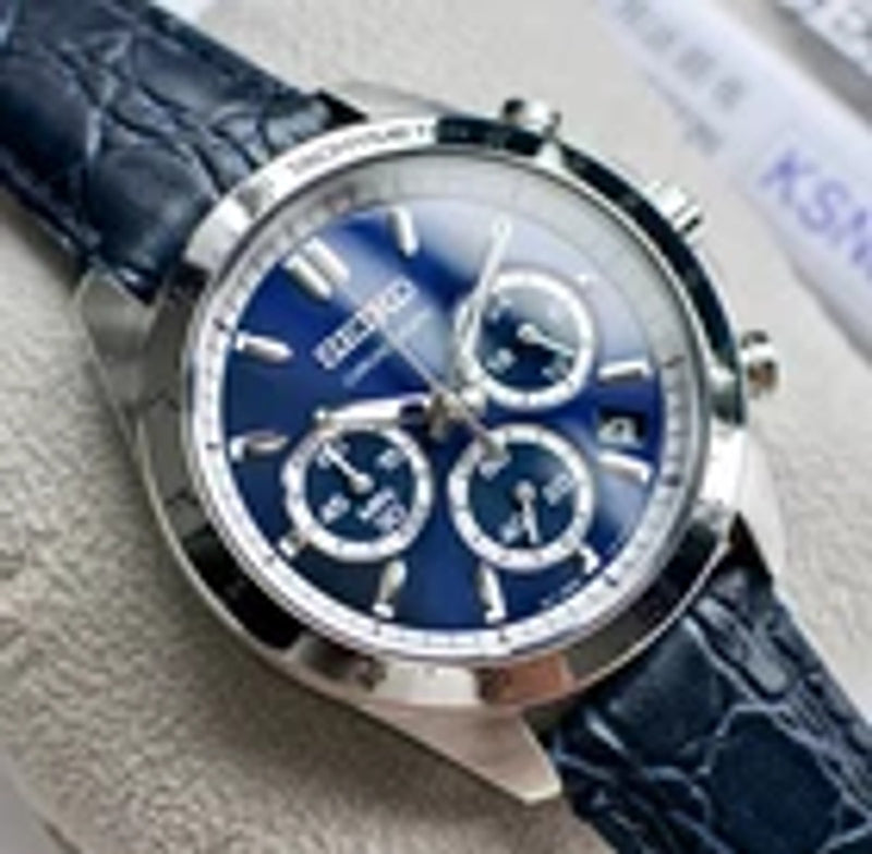 Seiko Spirit Blue Dial Leather Band Chronograph Men's Watch SBTR019