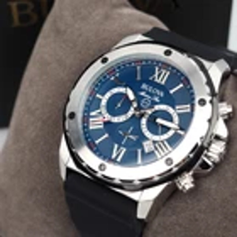 Bulova 98B258 Marine Star Blue Dial Black Rubber Strap Men's Quartz Watch 44 mm