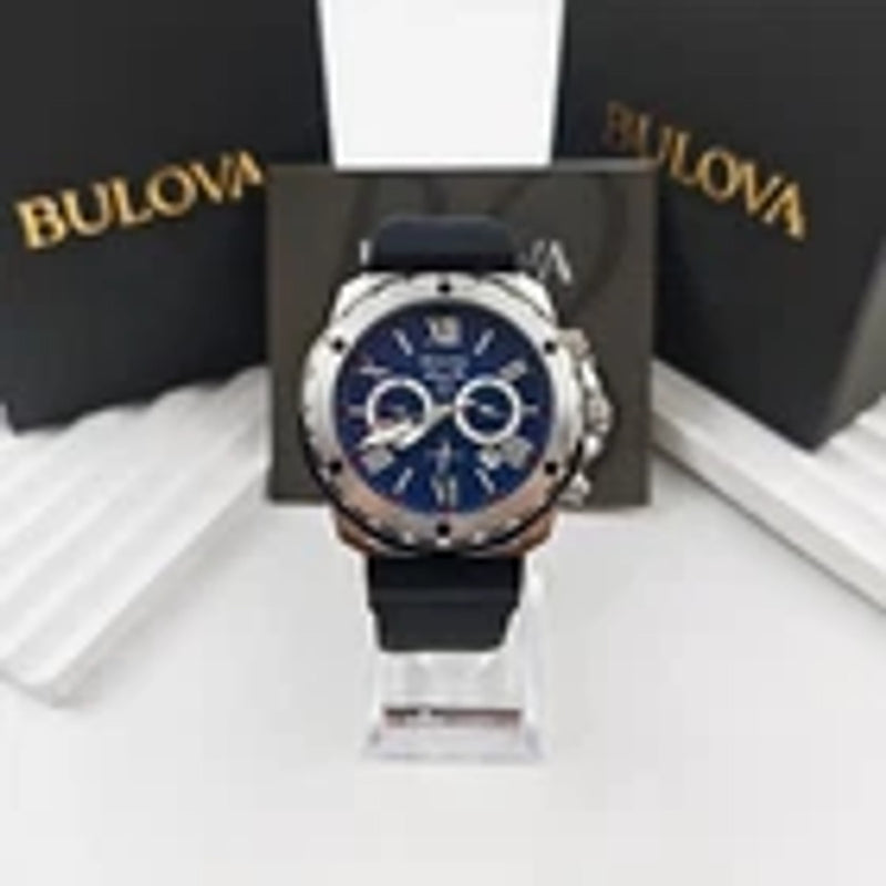 Bulova Marine Star 98B258 Blue Dial Black Rubber Strap Quartz Men's 44mm