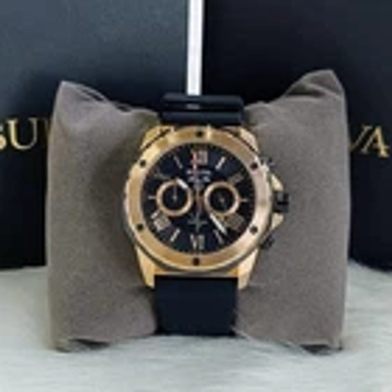 Bulova Marine Star-98B104 Black Rubber Strap Quartz Watch Rose Gold Dial 44mm