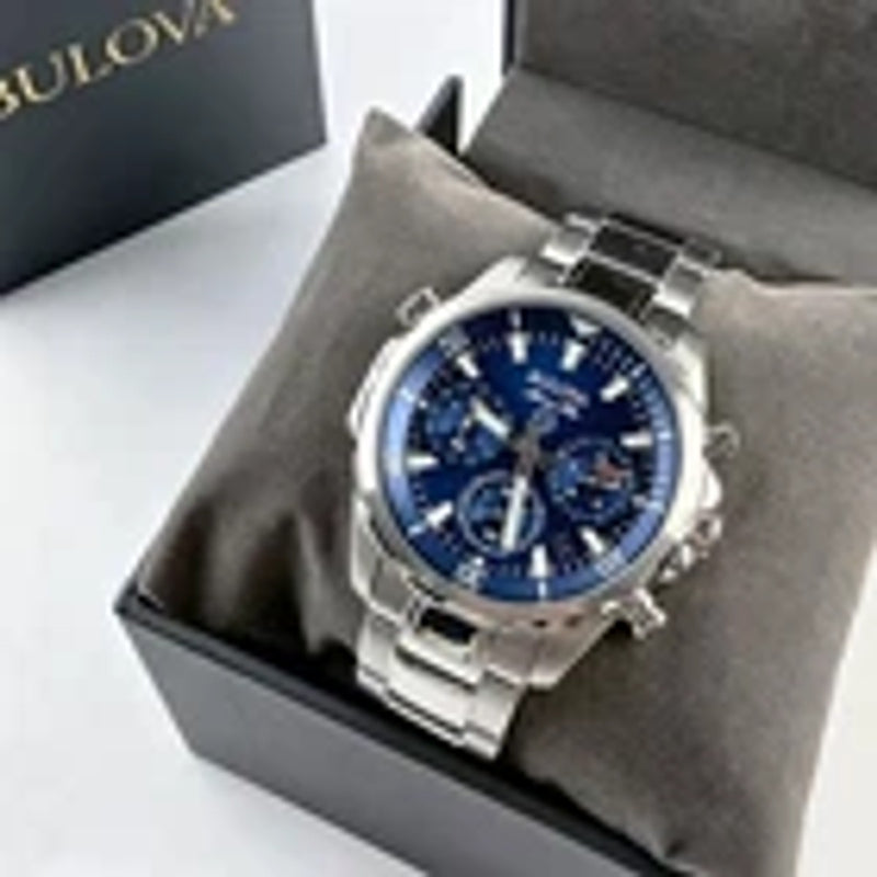 Bulova Marine Star Blue Dial Men's 96B256 Quartz Watch 43mm New Stainless Steel
