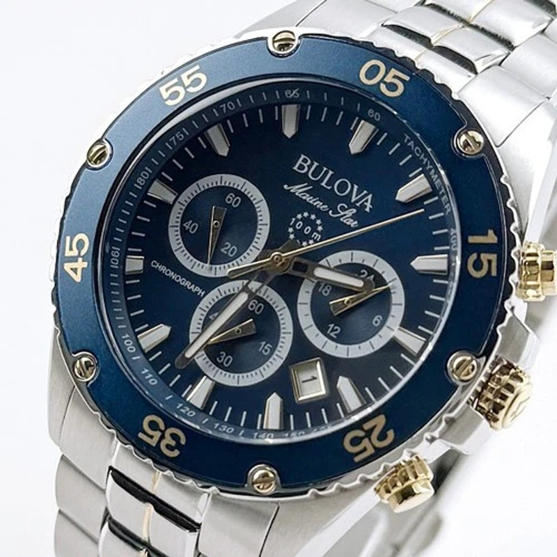 Bulova Men's Marine Star Chronograph Quartz Blue Dial Stainless Watch 98B400