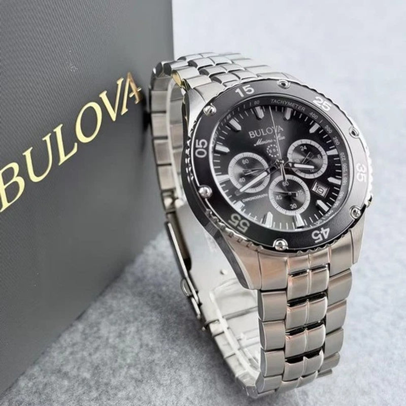 Bulova Marine Star 98B401 Men's Chronograph Quartz Black Dial Watch 41.5mm