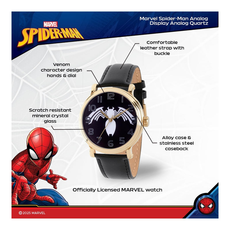 Reloj analógico vintage Spider-Man para adultos, diseño resistente al agua con movimiento de cuarzo y material de alta calidad